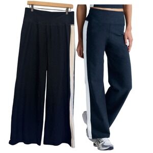 Beyond Yoga Womens L Spacedye Wide Leg Pants High Waist Black Stripe